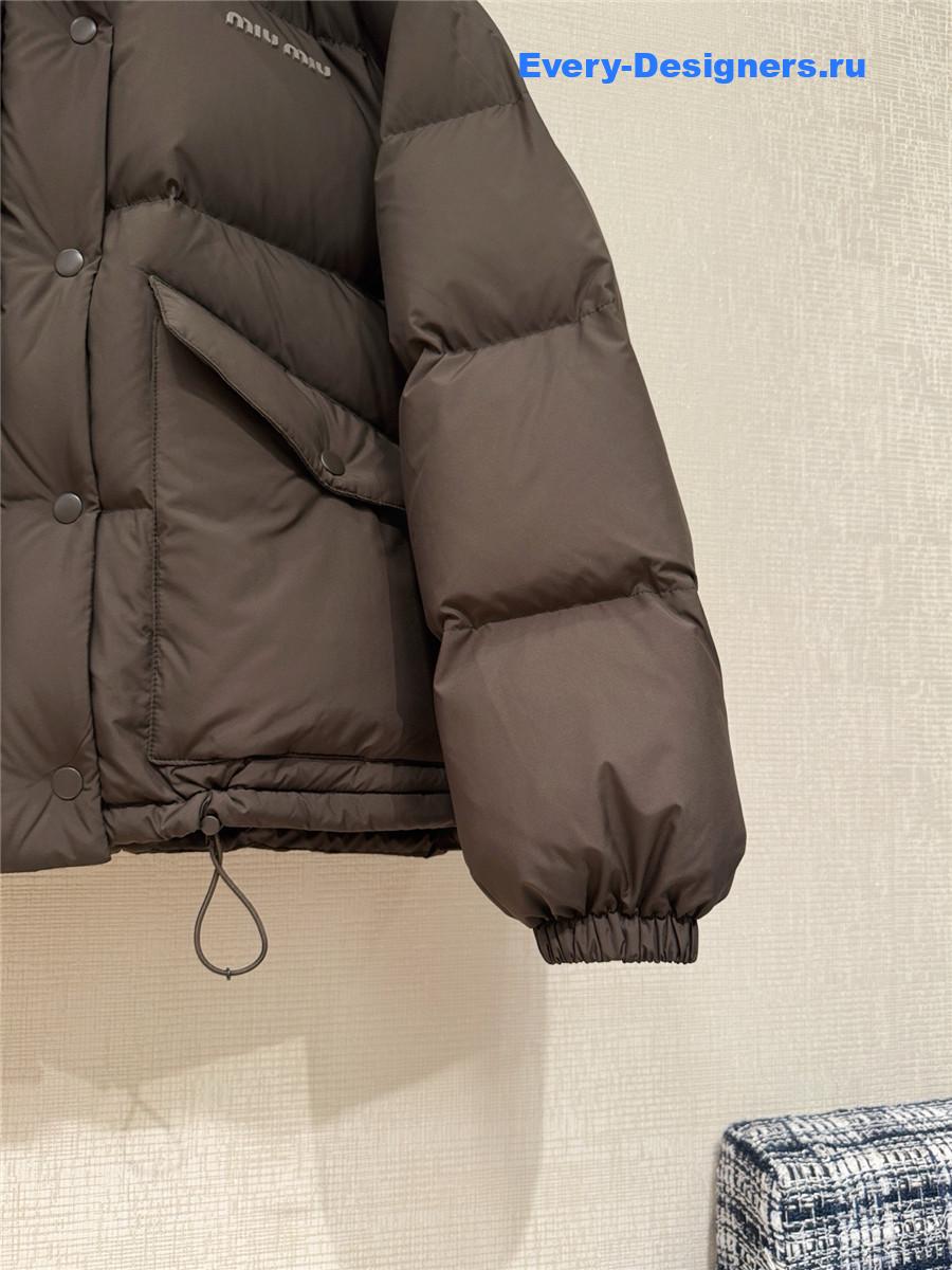 Miu Miu Ebony Technical Pongé Cropped Down Jacket