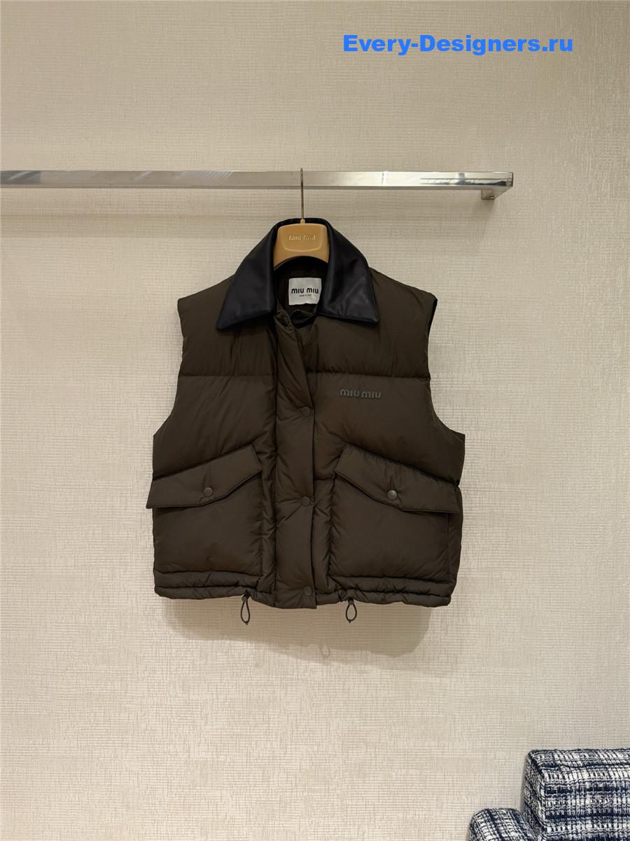Miu Miu Military Green Technical Pongé Down Vest