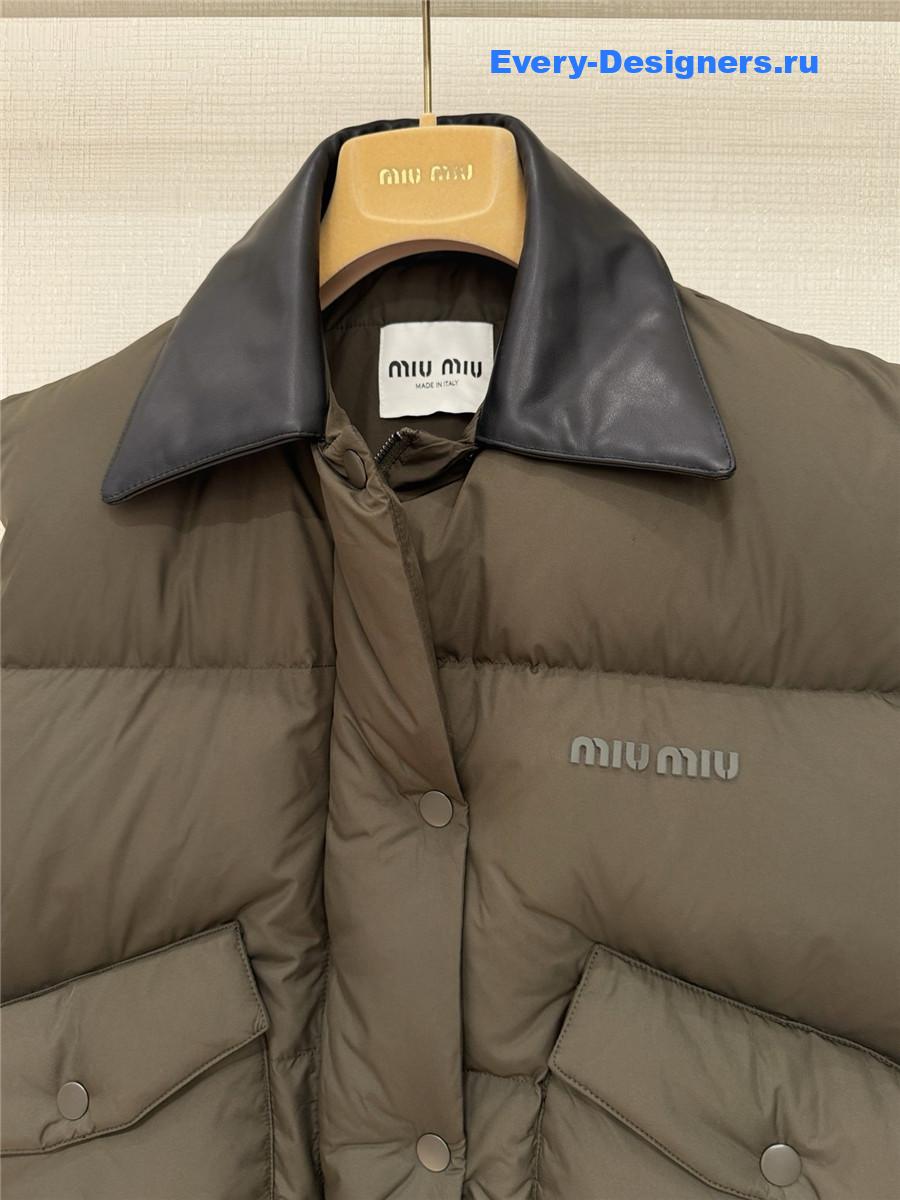 Miu Miu Military Green Technical Pongé Down Vest