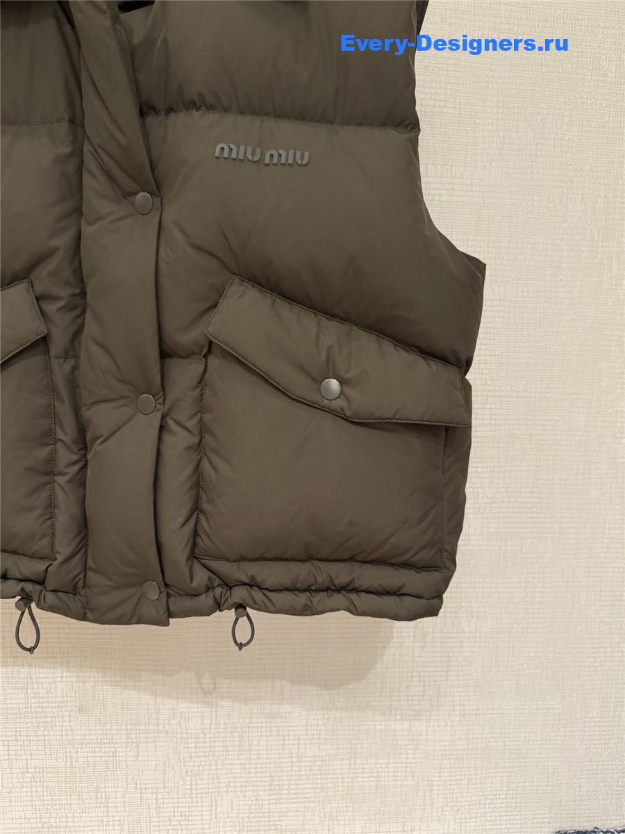 Miu Miu Military Green Technical Pongé Down Vest