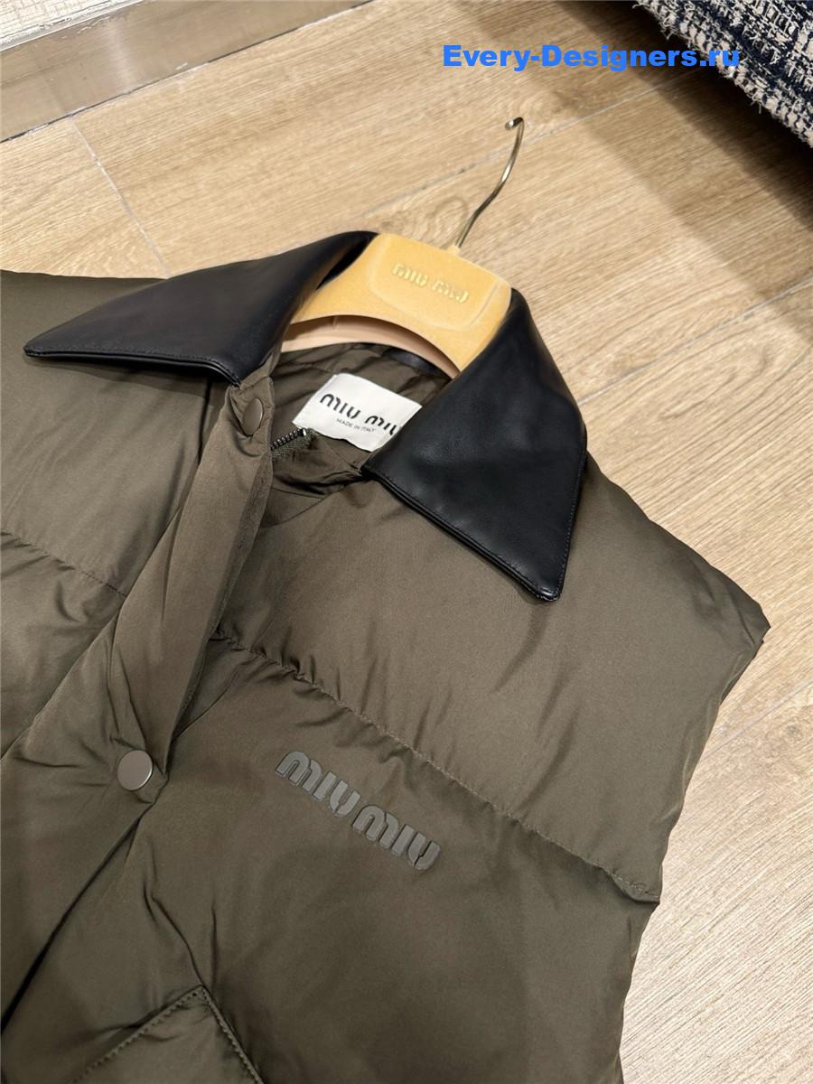 Miu Miu Military Green Technical Pongé Down Vest
