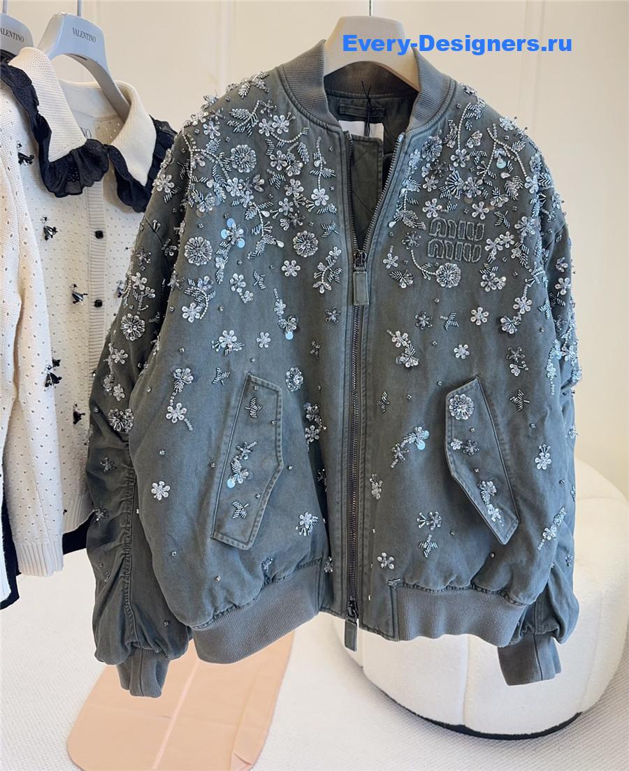 Miu Miu Grey Beaded Padded Jacket