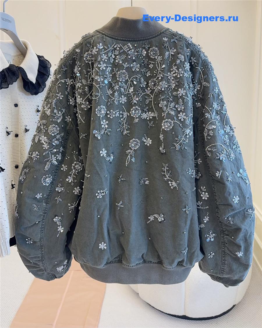 Miu Miu Grey Beaded Padded Jacket