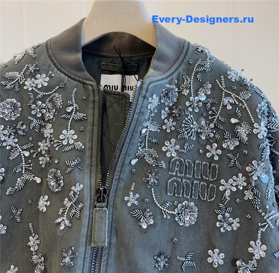 Miu Miu Grey Beaded Padded Jacket