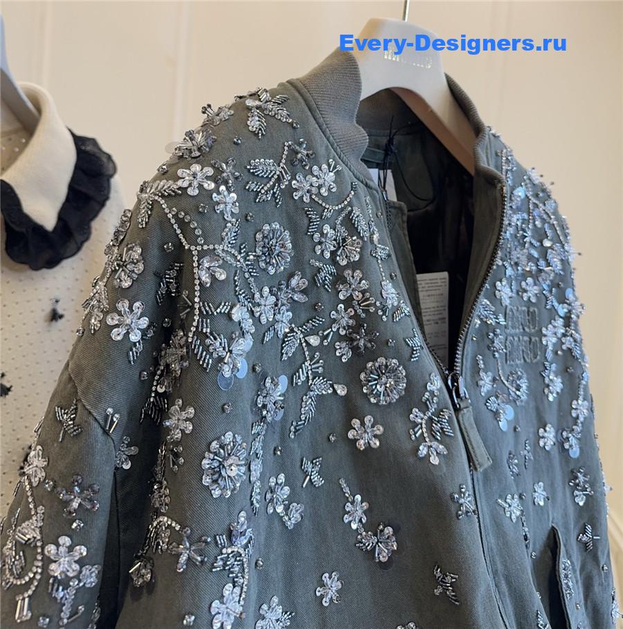 Miu Miu Grey Beaded Padded Jacket