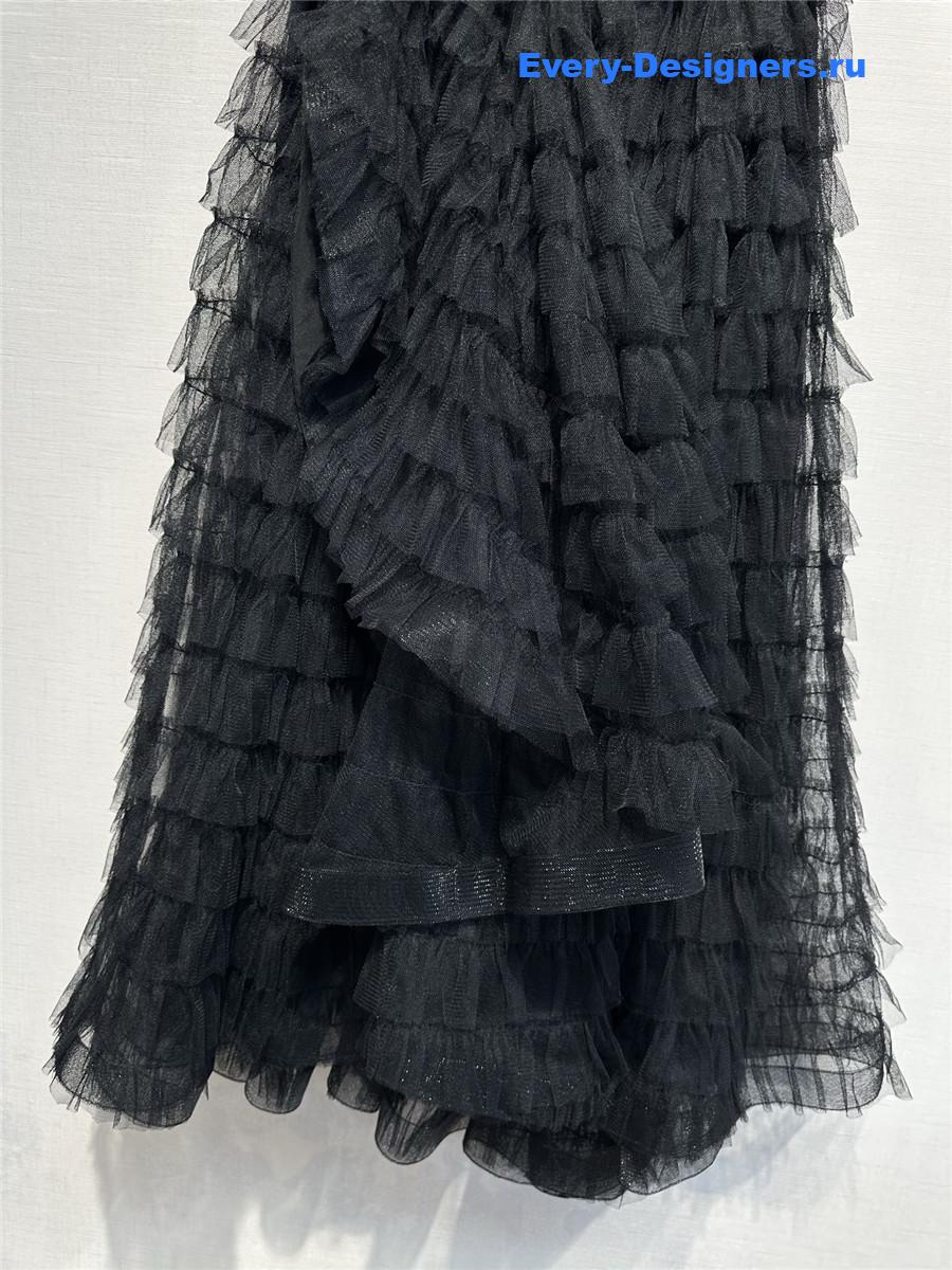 D10r mesh woven tulle ruffle midi skirt
