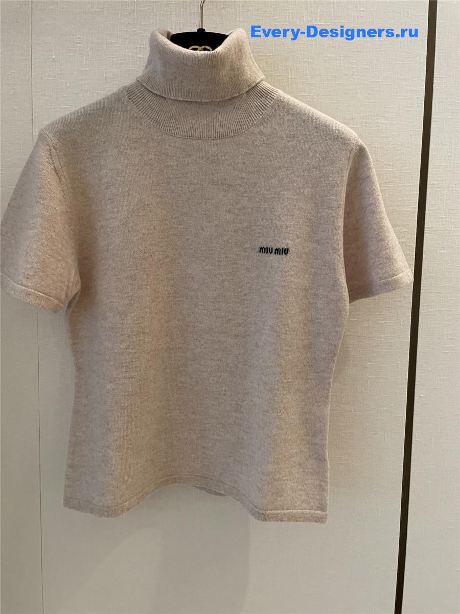 Miu Miu Beige Turtleneck Short Sleeves