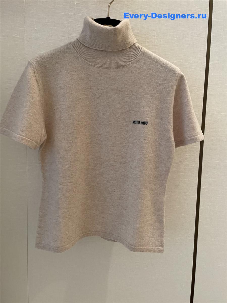 Miu Miu Beige Turtleneck Short Sleeves