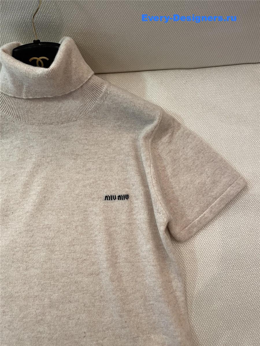 Miu Miu Beige Turtleneck Short Sleeves