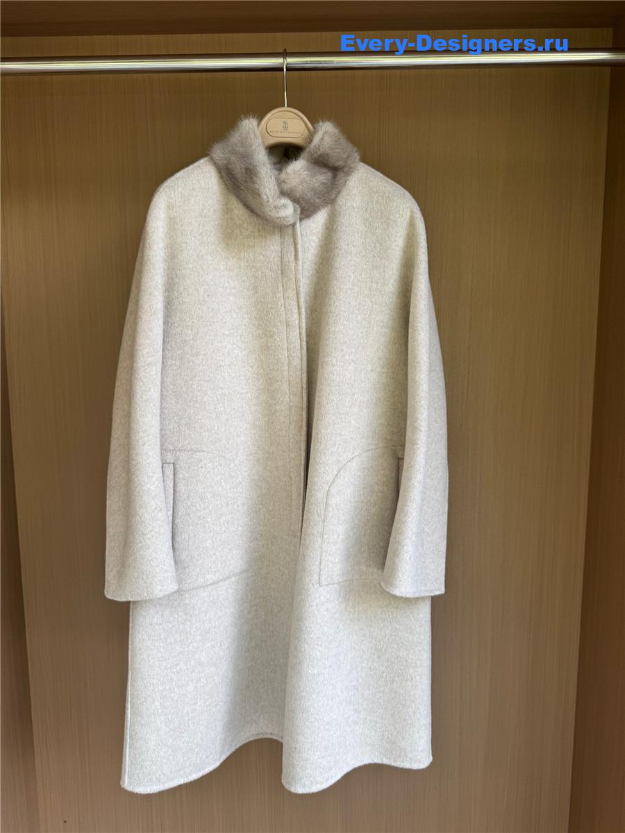 L0r0 P1ana grey mink collar cashmere coat
