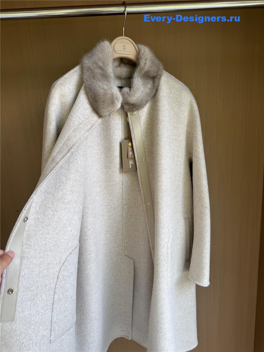 L0r0 P1ana grey mink collar cashmere coat