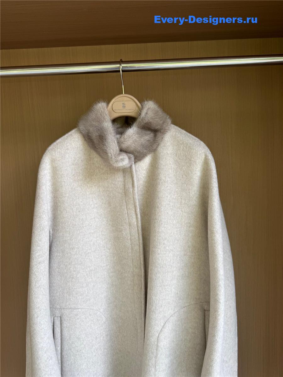 L0r0 P1ana grey mink collar cashmere coat