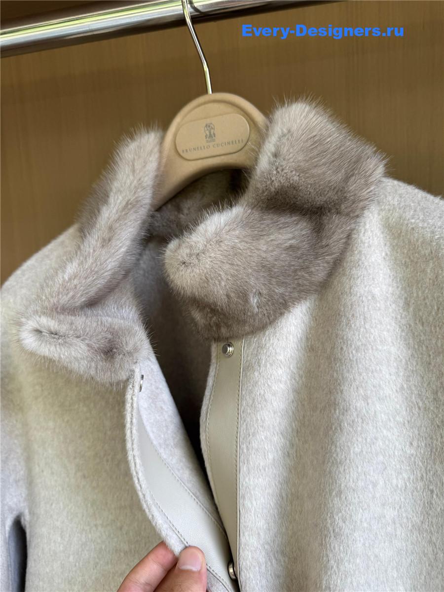 L0r0 P1ana grey mink collar cashmere coat