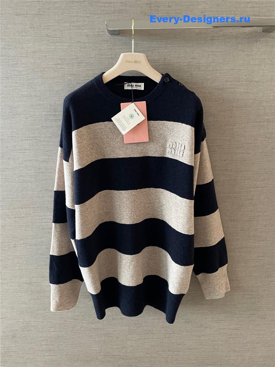 Miu Miu Logo Dark Blue Striped Top