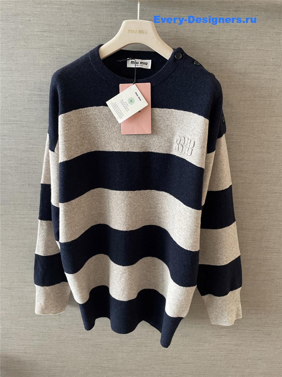 Miu Miu Logo Dark Blue Striped Top