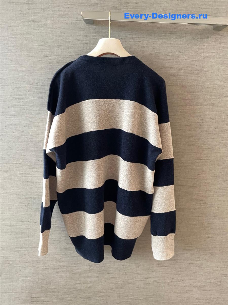 Miu Miu Logo Dark Blue Striped Top
