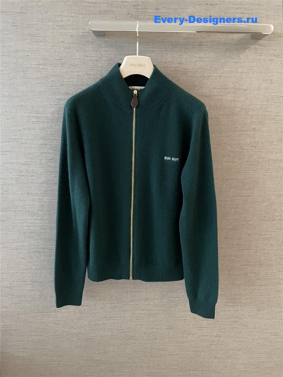 Miu Miu Blue Cashmere Zipper Cardigan