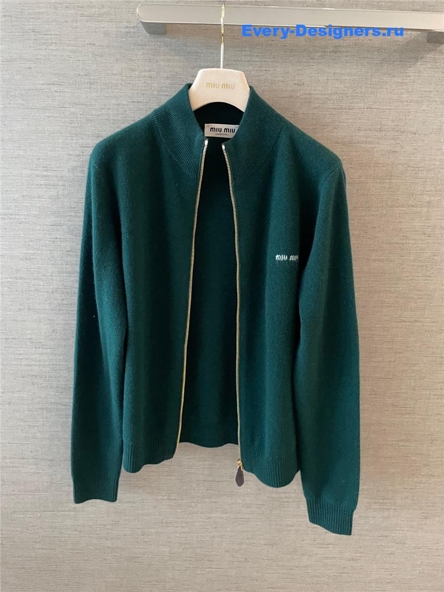 Miu Miu Blue Cashmere Zipper Cardigan