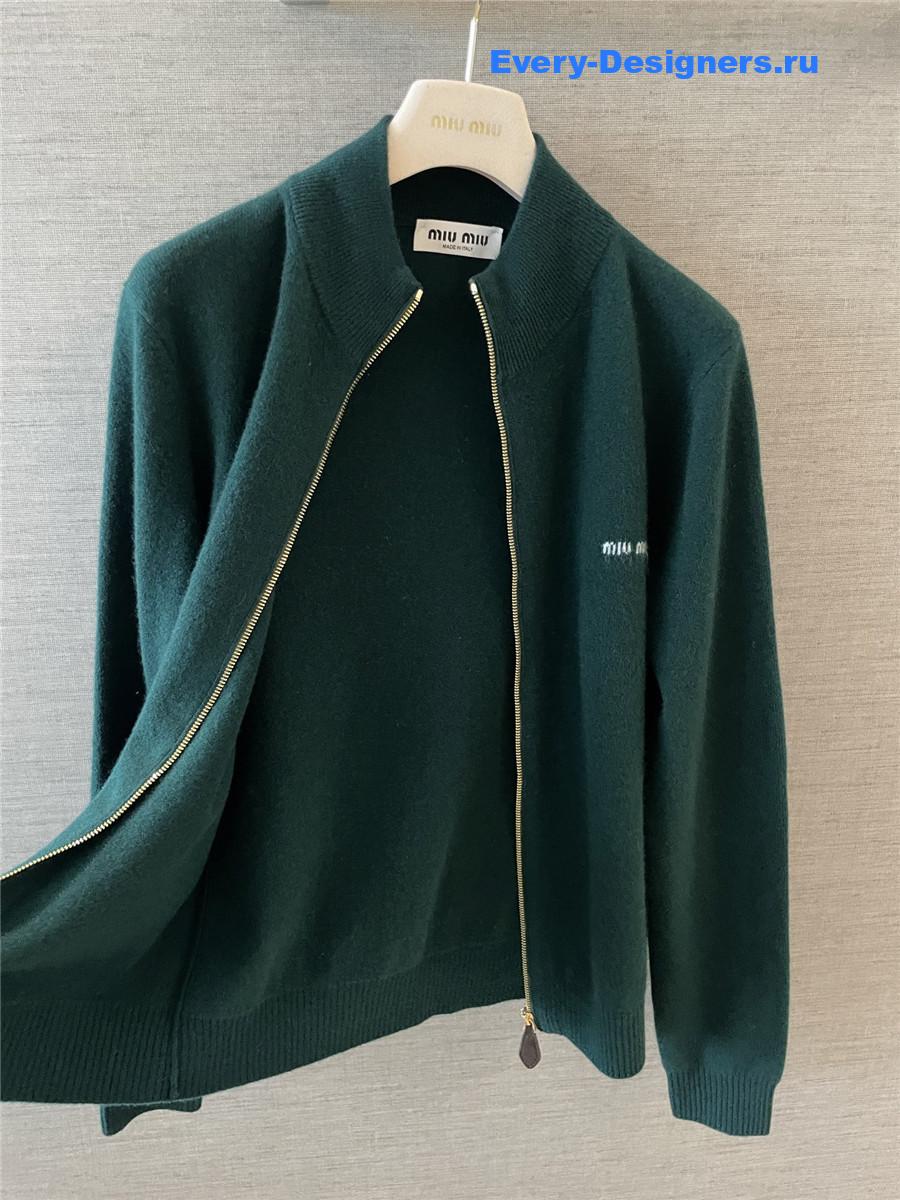 Miu Miu Blue Cashmere Zipper Cardigan