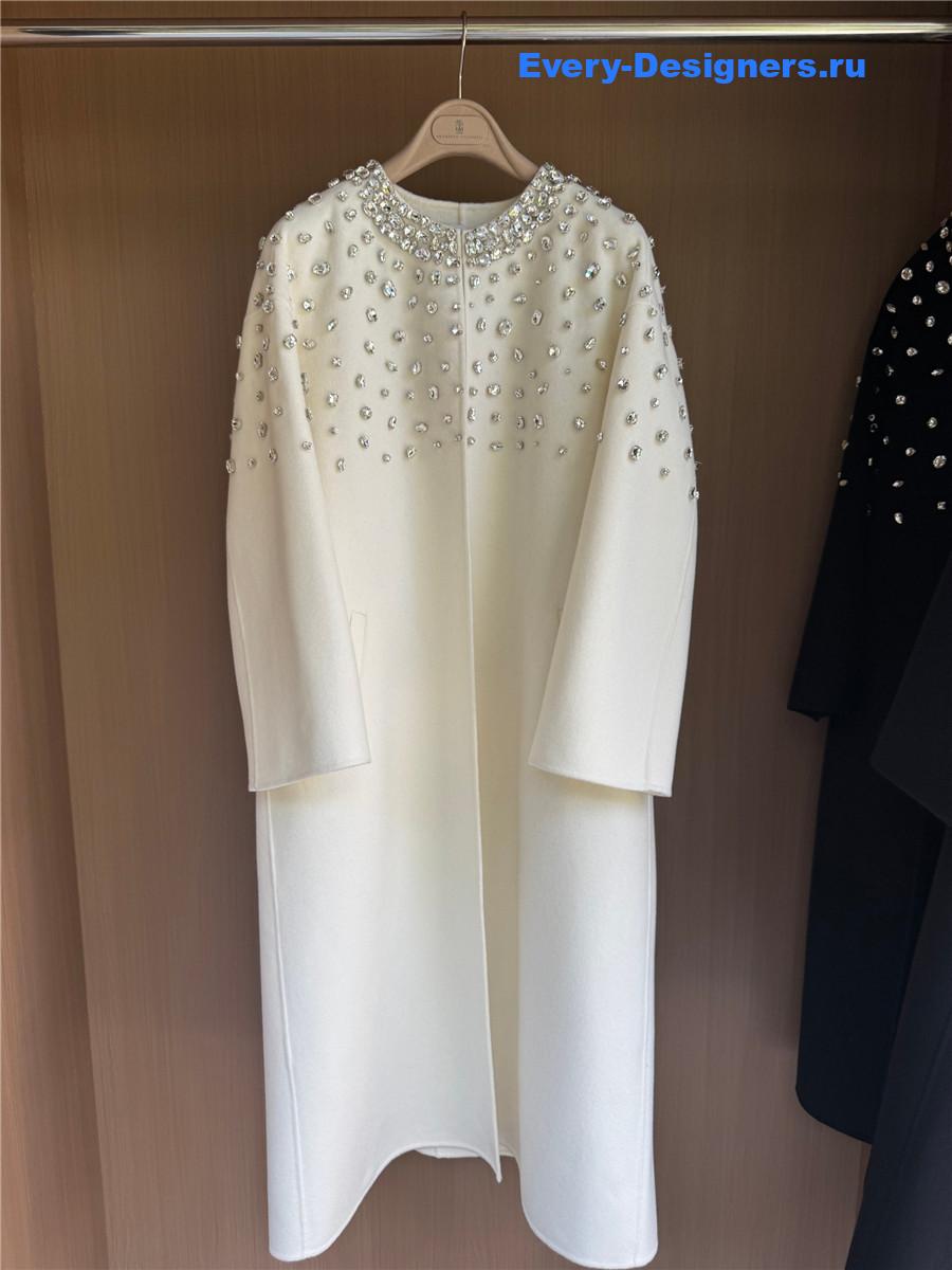 Miu Miu Crystal-embellished White Long Cape Coat