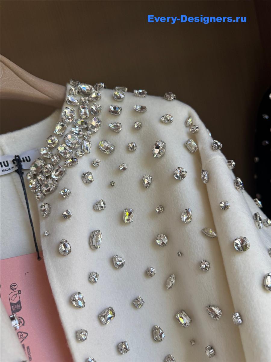 Miu Miu Crystal-embellished White Long Cape Coat