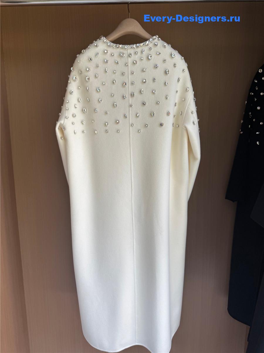 Miu Miu Crystal-embellished White Long Cape Coat