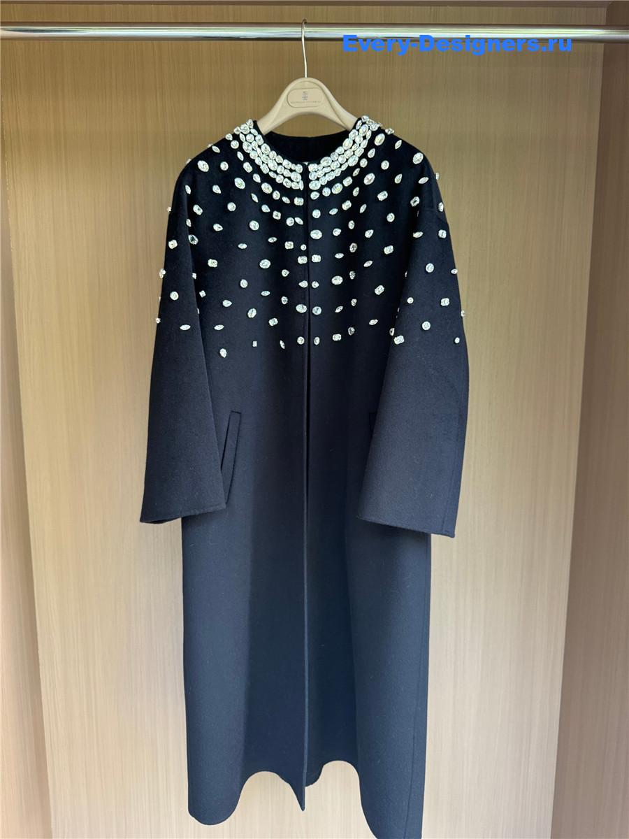 Miu Miu Crystal-embellished Black Long Cape Coat