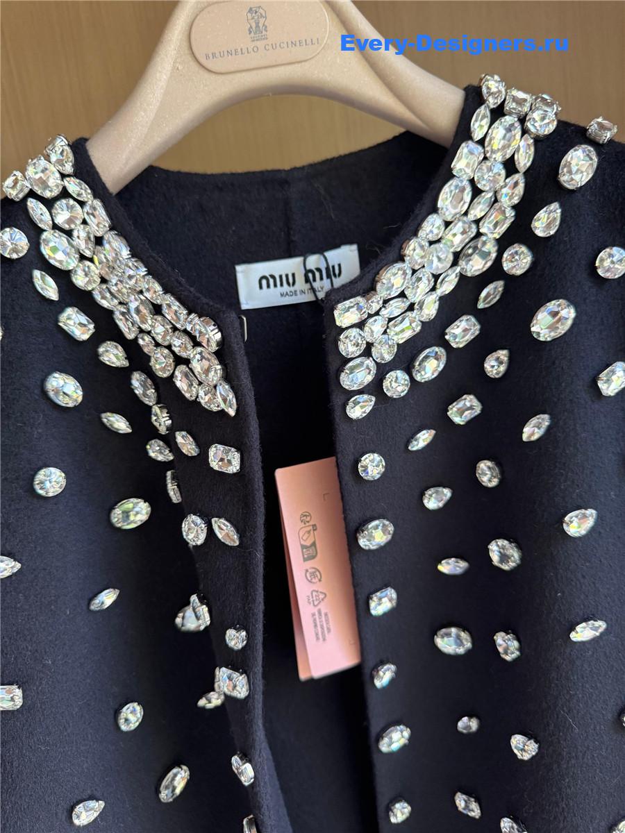 Miu Miu Crystal-embellished Black Long Cape Coat