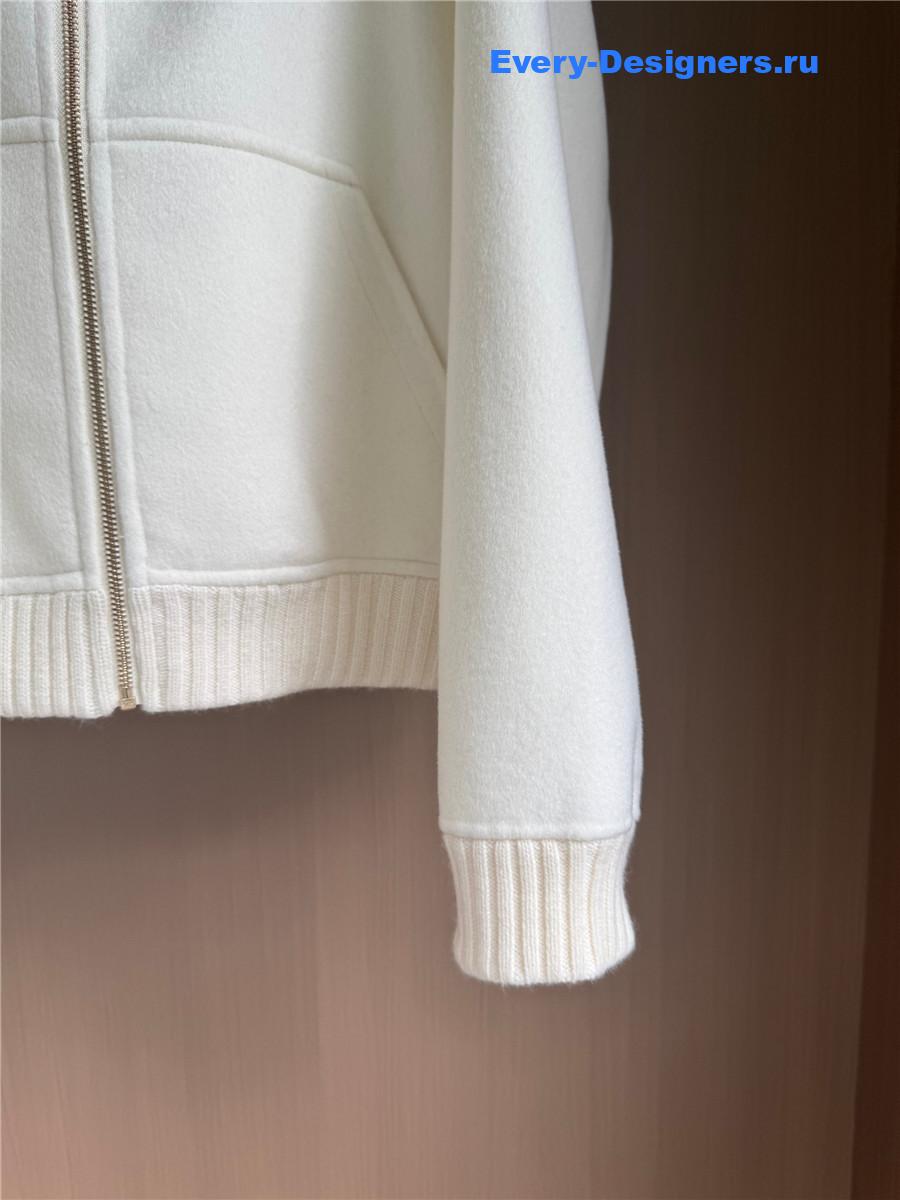 Miu Miu white zip-up hooded short cashmere coat