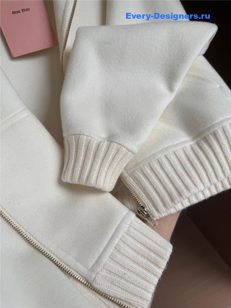 Miu Miu white zip-up hooded short cashmere coat