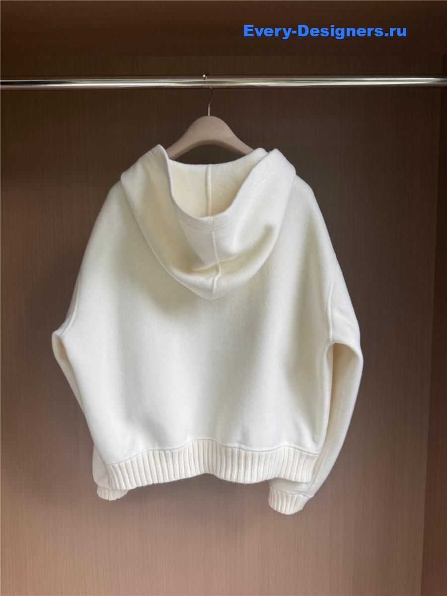 Miu Miu white zip-up hooded short cashmere coat