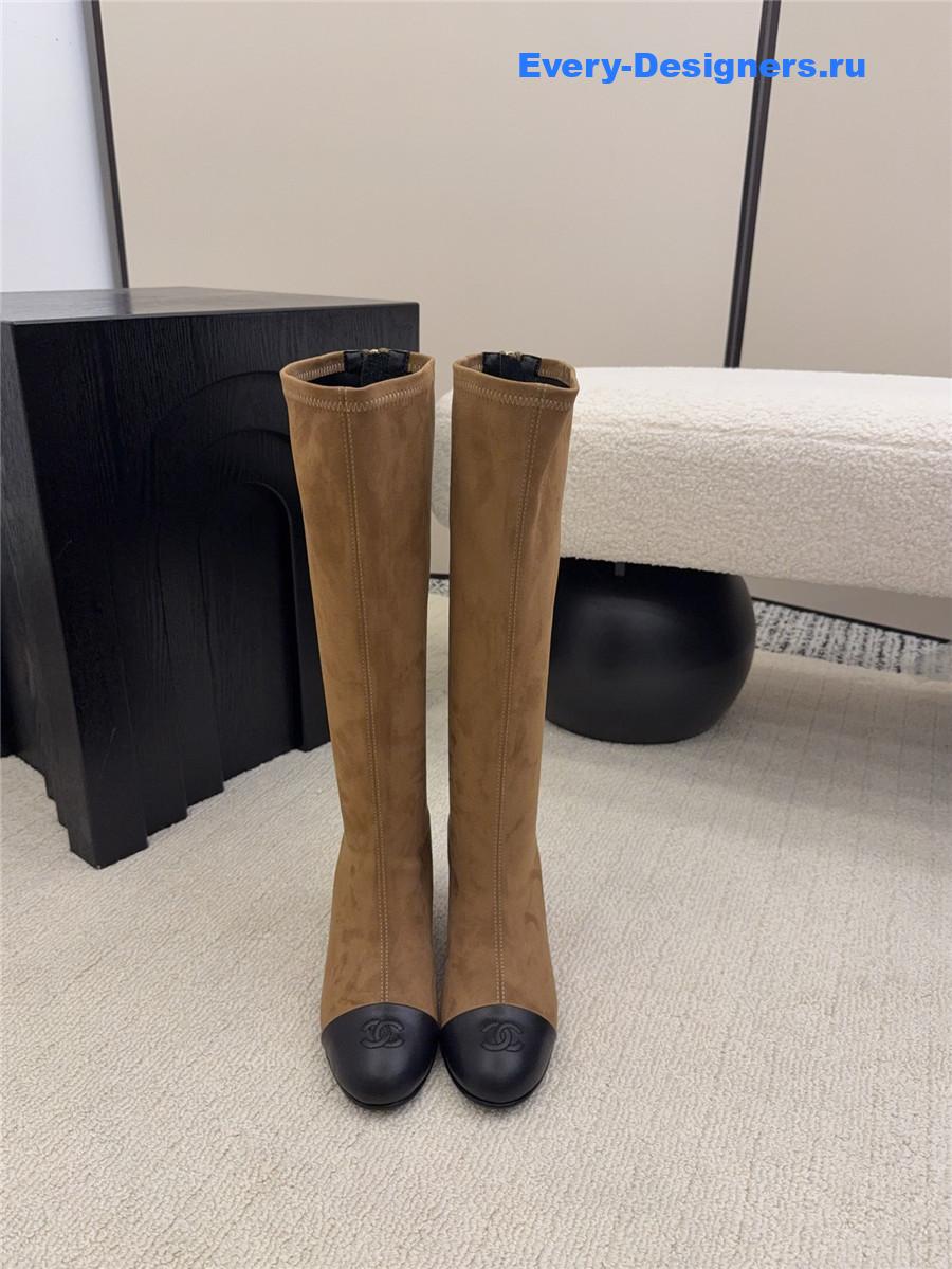 Ch**el wedge beige over knee boots
