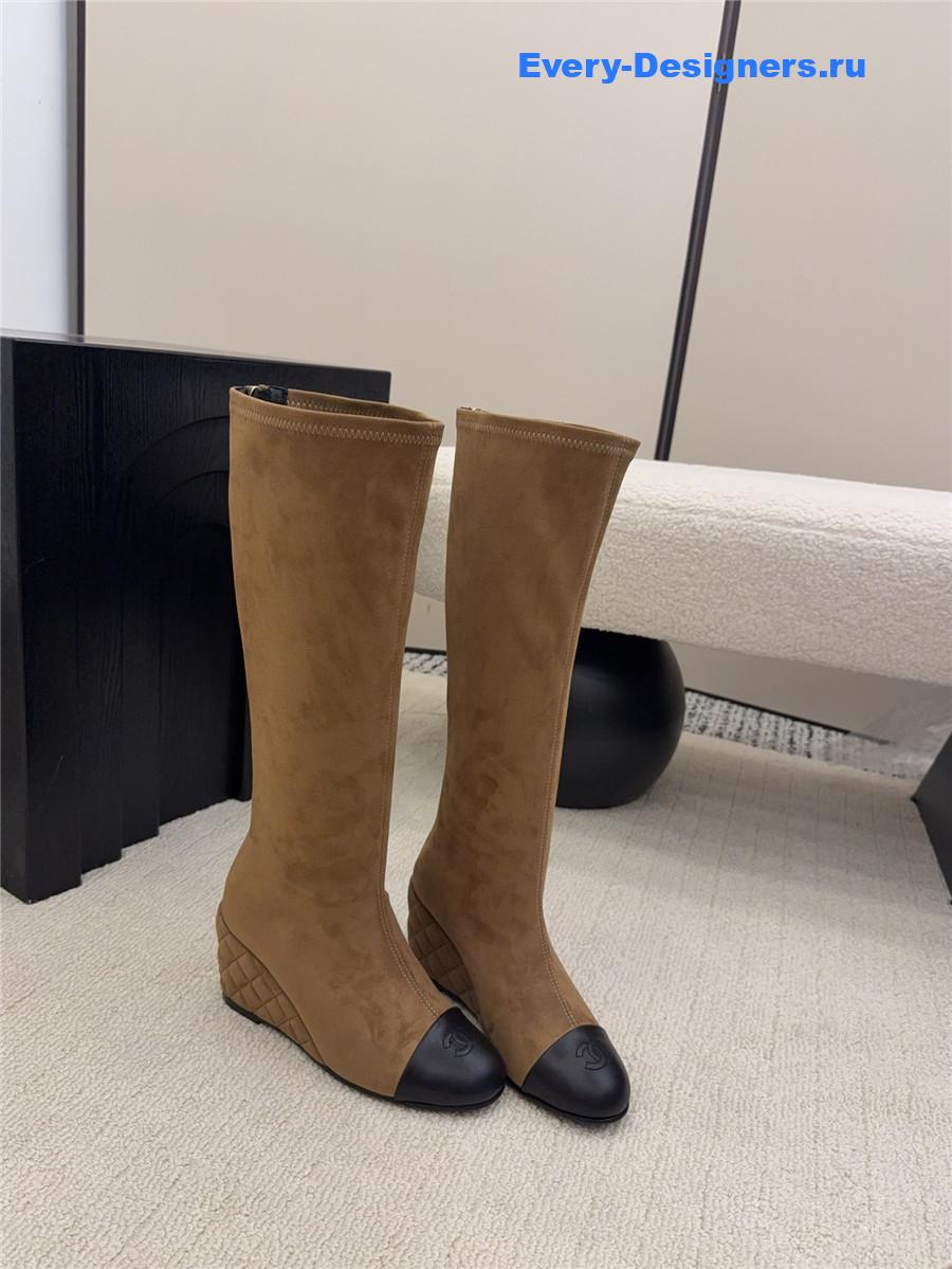 Ch**el wedge beige over knee boots