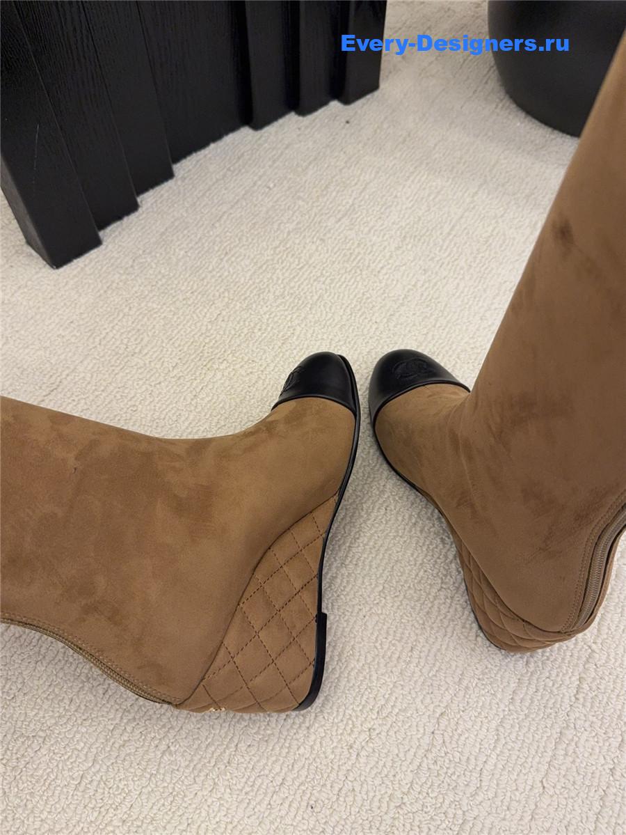 Ch**el wedge beige over knee boots