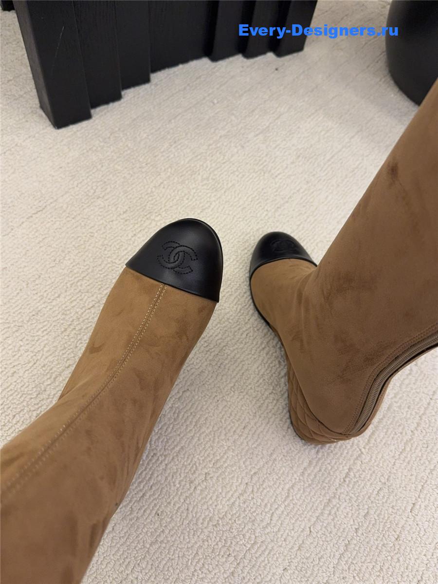 Ch**el wedge beige over knee boots