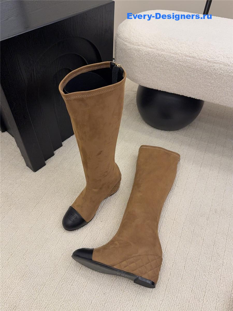 Ch**el wedge beige over knee boots