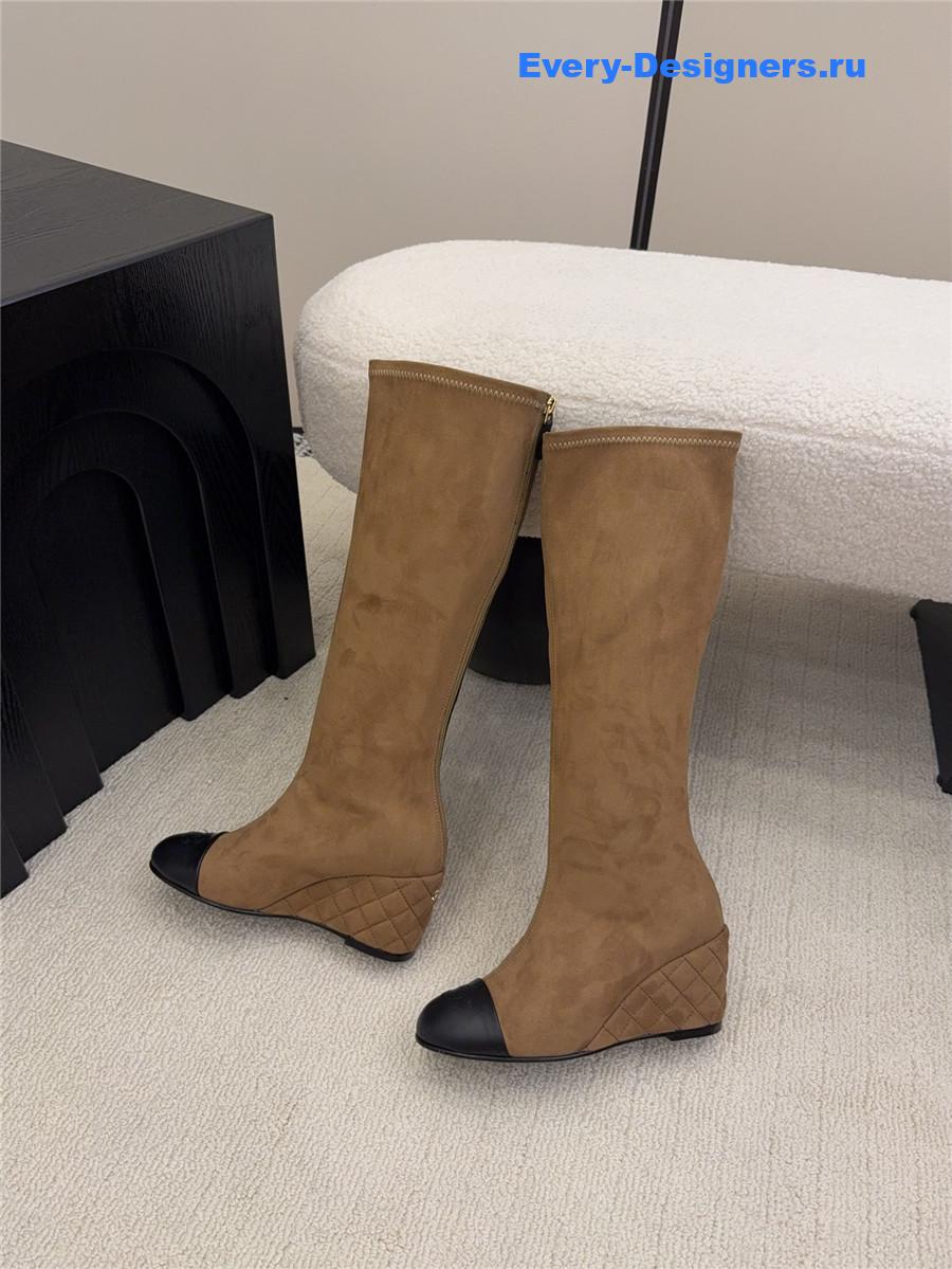 Ch**el wedge beige over knee boots
