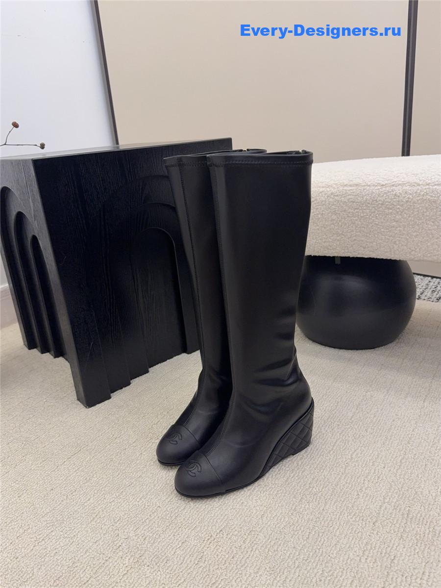 Ch**el wedge black over knee boots