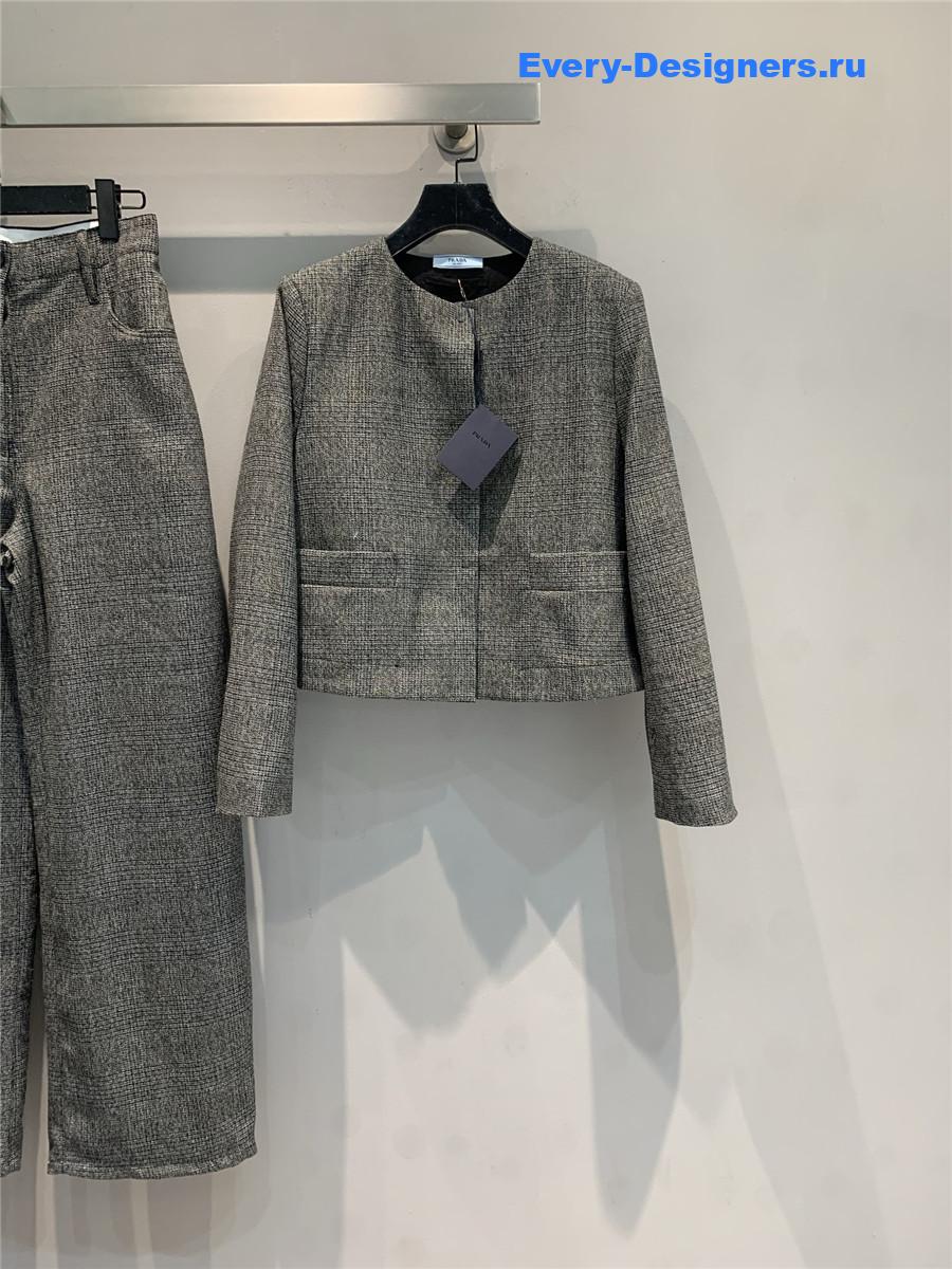 Pra*a dark grey wool check cropped coat