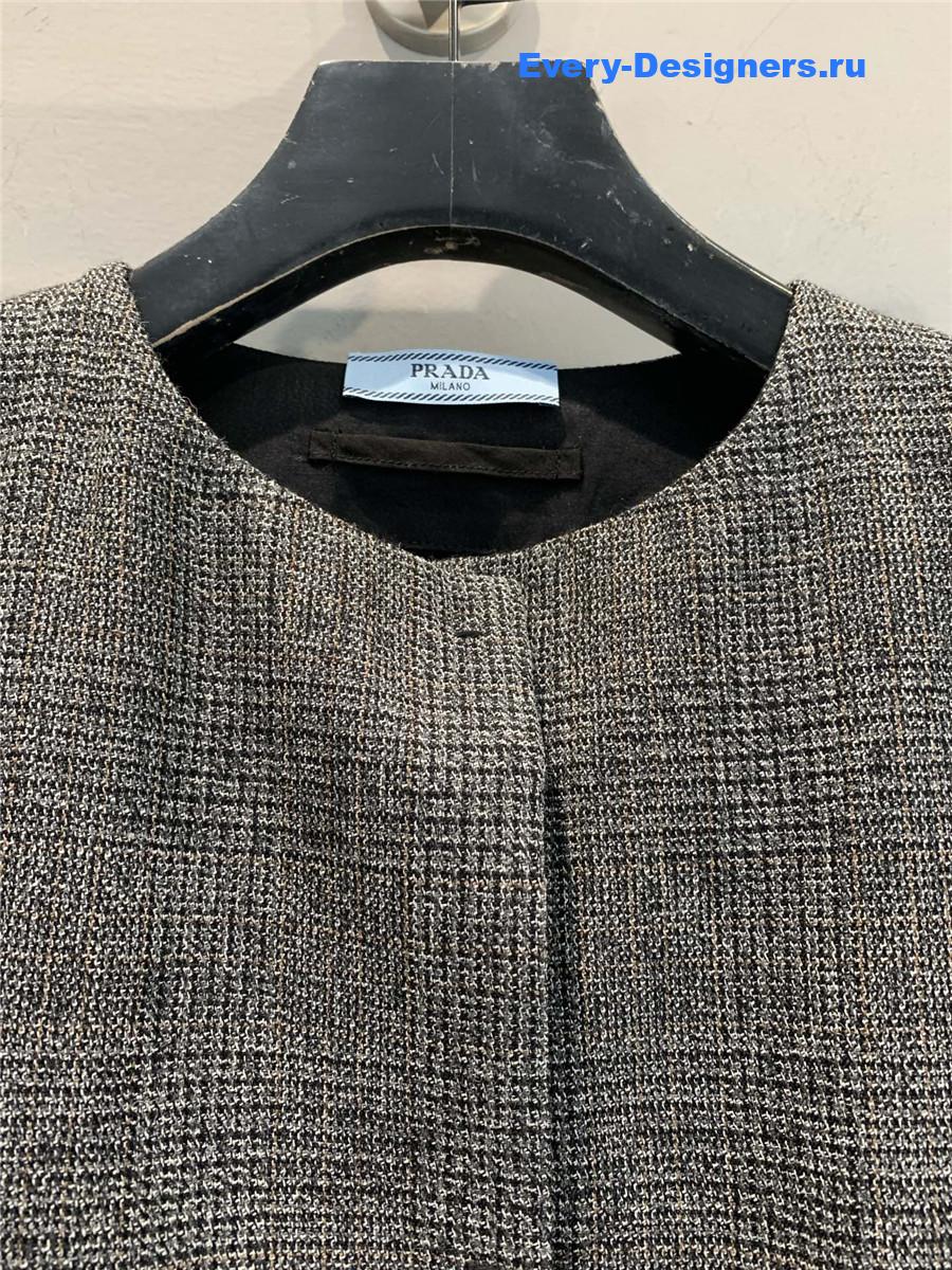 Pra*a dark grey wool check cropped coat