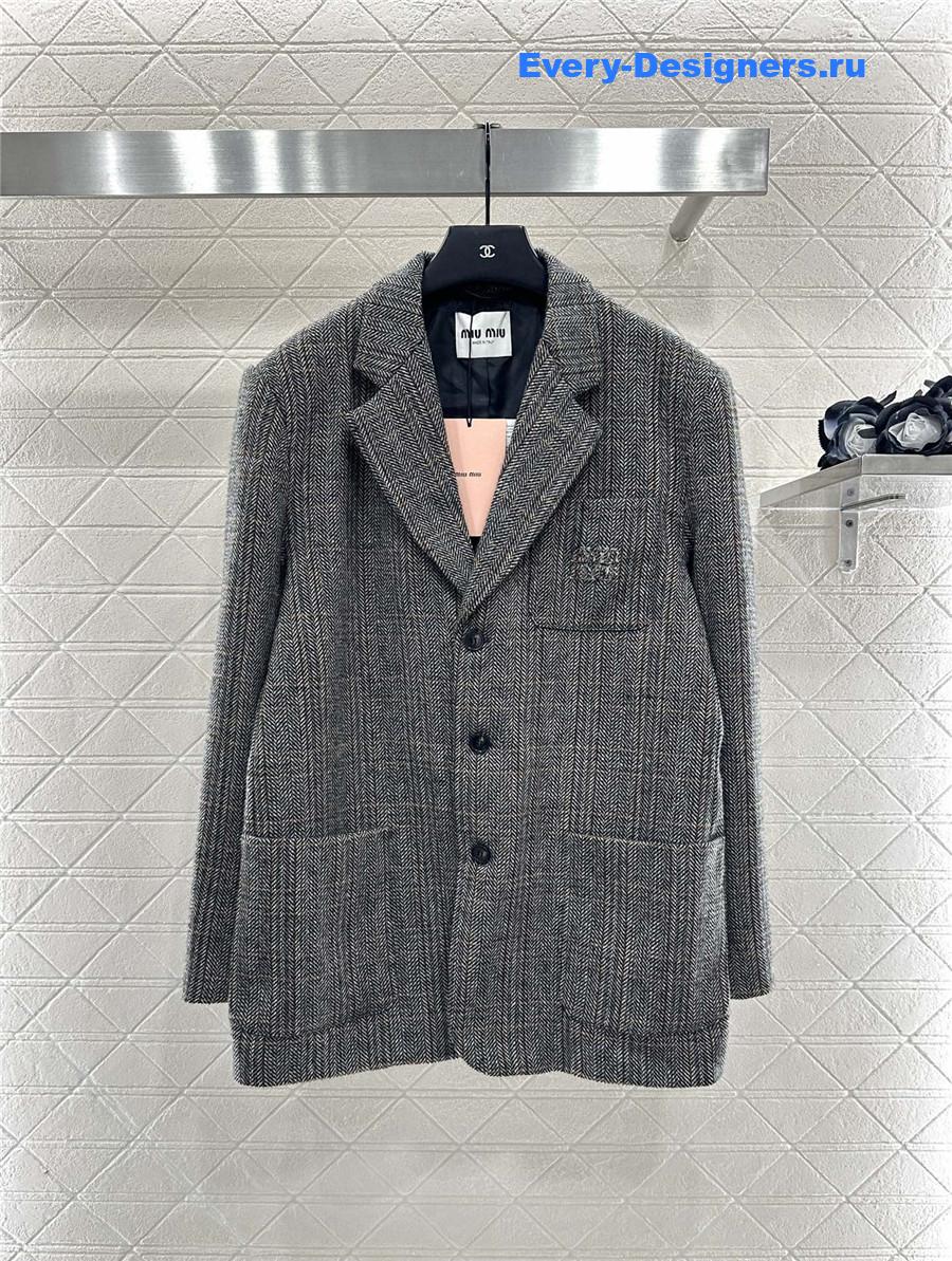 Miu Miu Grey Check Pocket Blazer
