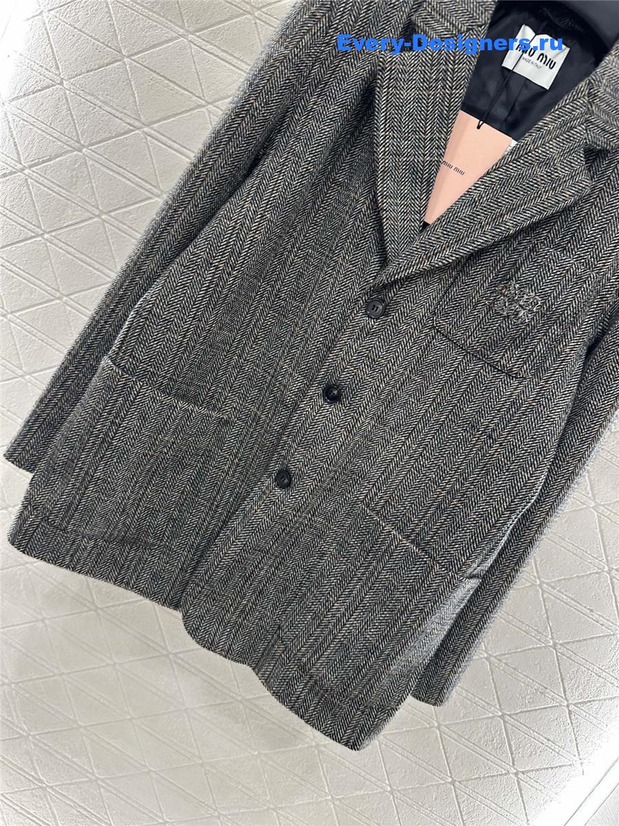 Miu Miu Grey Check Pocket Blazer
