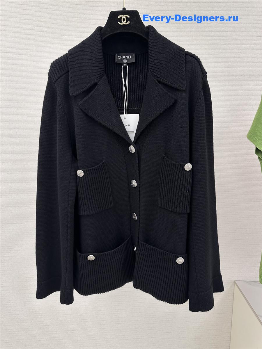 Ch**el black wool cardigan coat