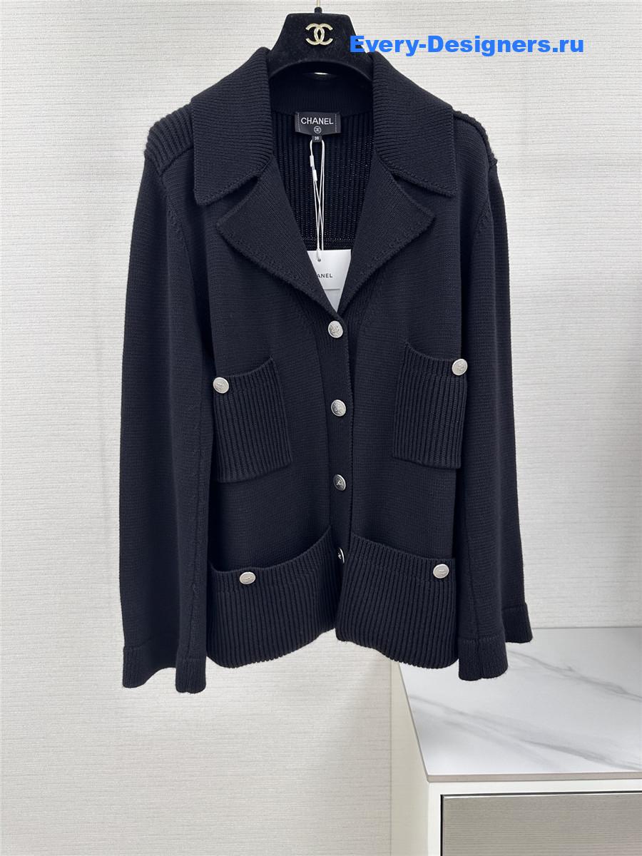 Ch**el black wool cardigan coat