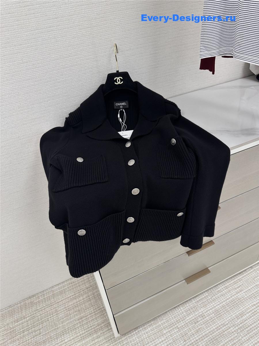 Ch**el black wool cardigan coat