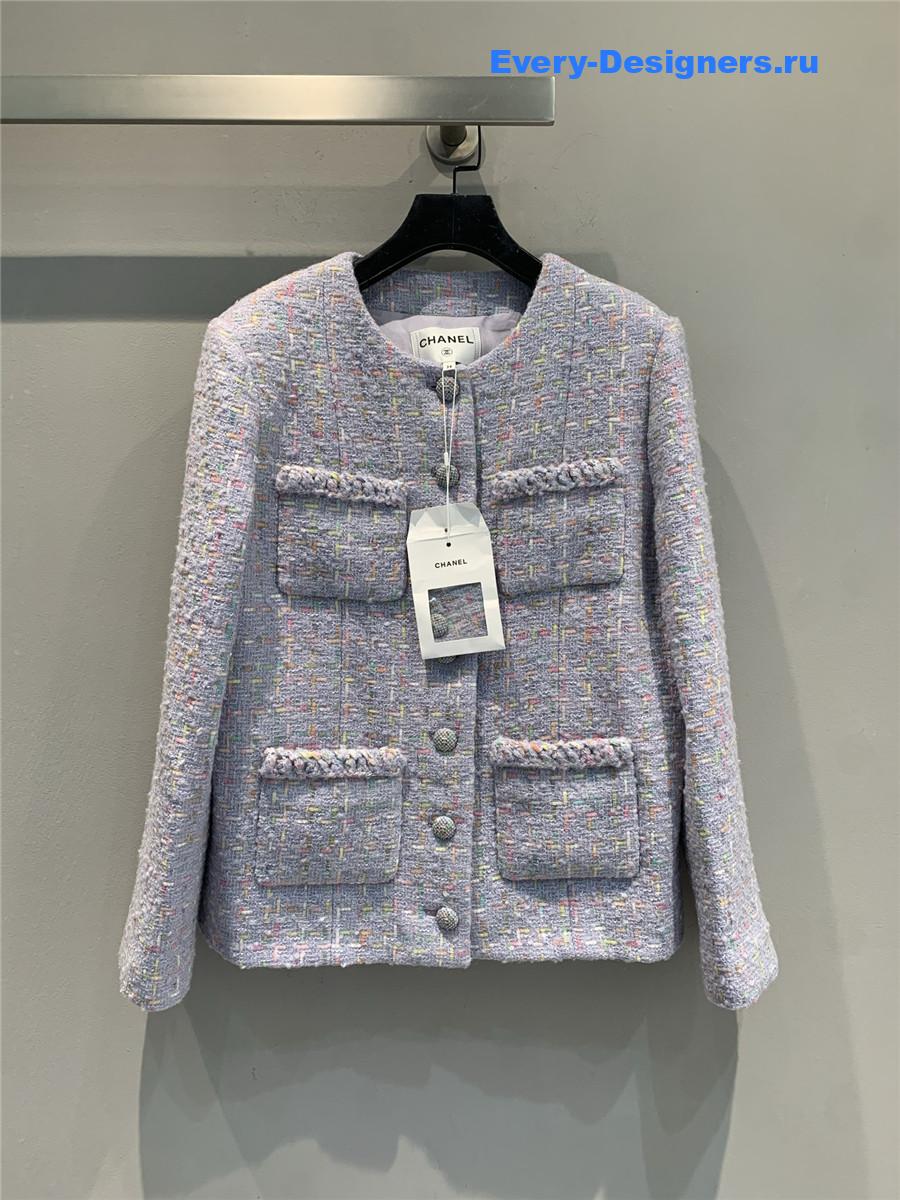 Ch**el round neck woven tweed jacket