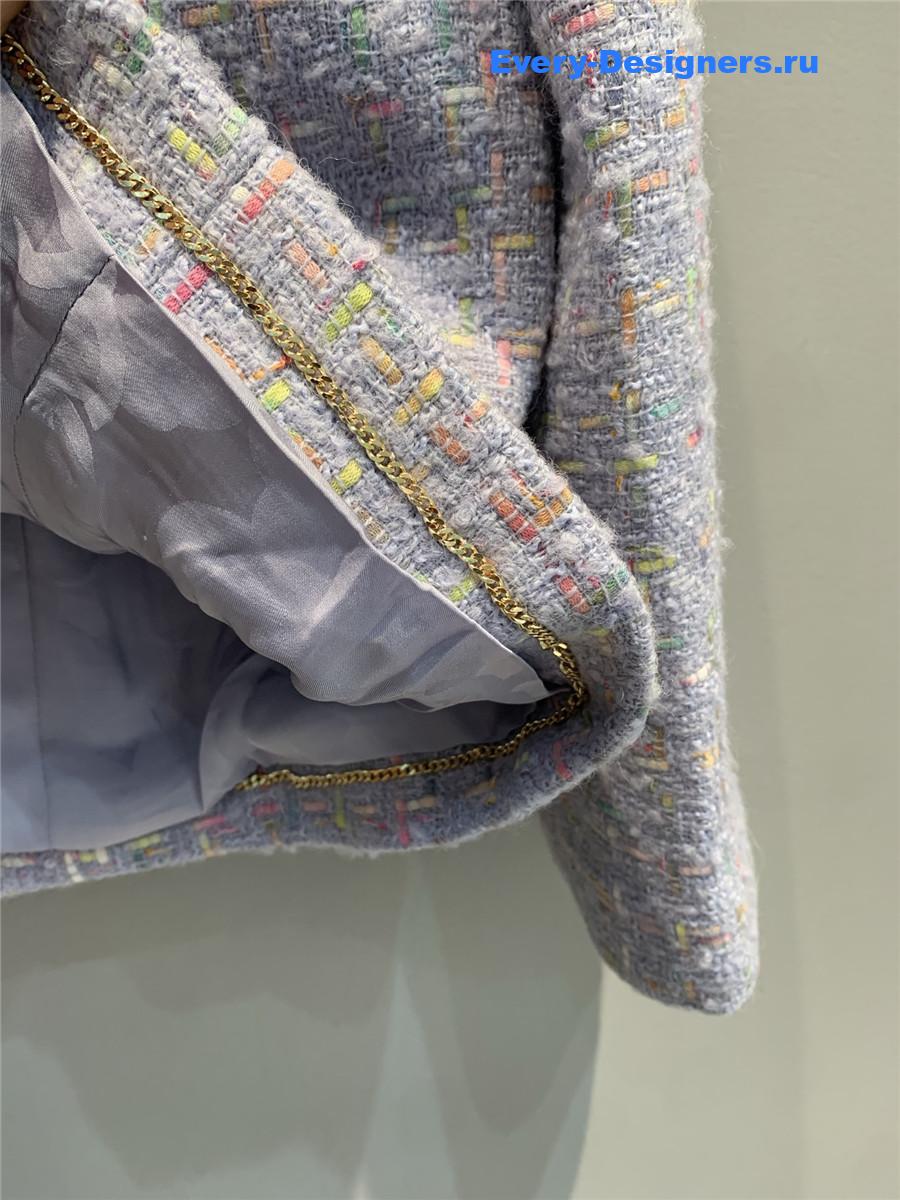 Ch**el round neck woven tweed jacket