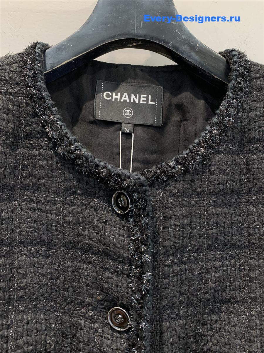 Ch**el multi-pocket woven dark gray tweed jacket