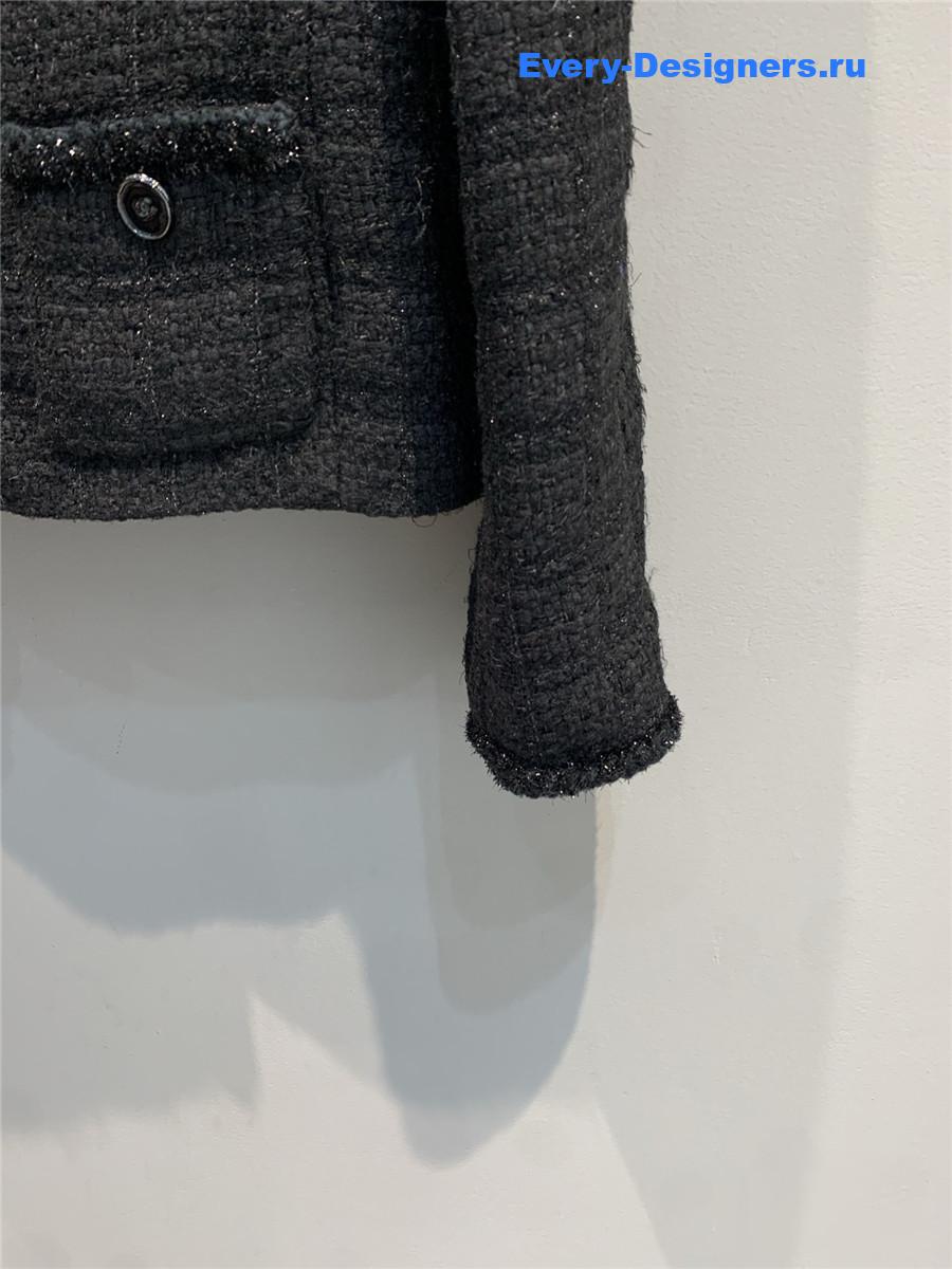 Ch**el multi-pocket woven dark gray tweed jacket