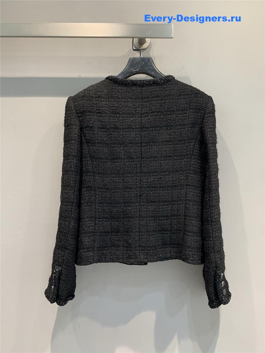 Ch**el multi-pocket woven dark gray tweed jacket